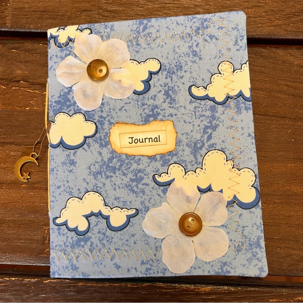 Handmade Mini Sewn Journal Clouds Floral Blank Pages 1 Signature Small Journal
